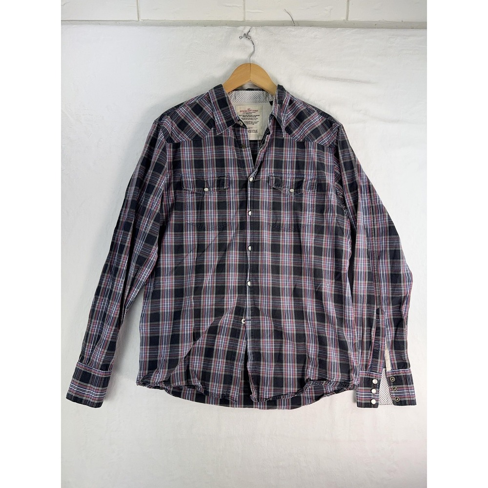 SBS Super Bad Shirt Licence Shirt Mens Large Black Red Plaid Western Pearl Snap